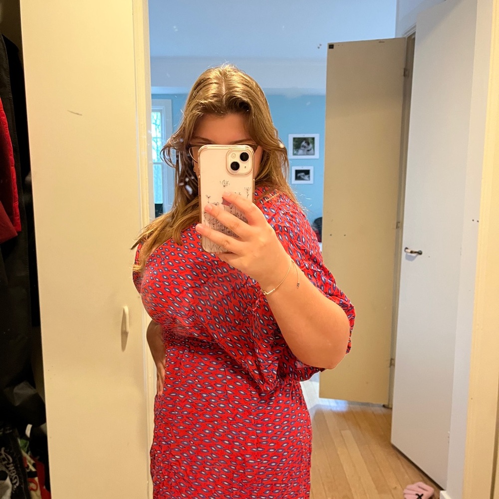 Red and Blue Patterned Dress